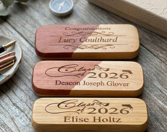 Custom Wood Pen Set - Personalized Engraved Pen and Box in Bamboo Maple Mix, Unique Gift for Dad, Graduation Gift for Him, Graduation Gifts