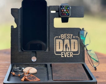 Personalized Dad Wooden Organizer, Custom Kid's Name Wooden Station, Father's Day Gift For Dad, Husband, Him