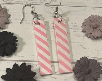 Pink Striped Drop Earrings