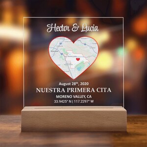 Regalo Personalizado Para Mujer Novia Esposa Placa Acrílica Mapa Nuestra Primera Cita con Luz LED Idee Aniversarios San Valentin