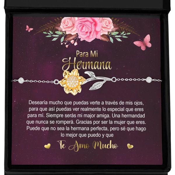 Hermana Gift For Sister Sunflower Bracelet Jewelry Joyas Para Mujer Regalo Pulsera Día De Las Madres Cumpleaños 925 Plata Gold Zirconia