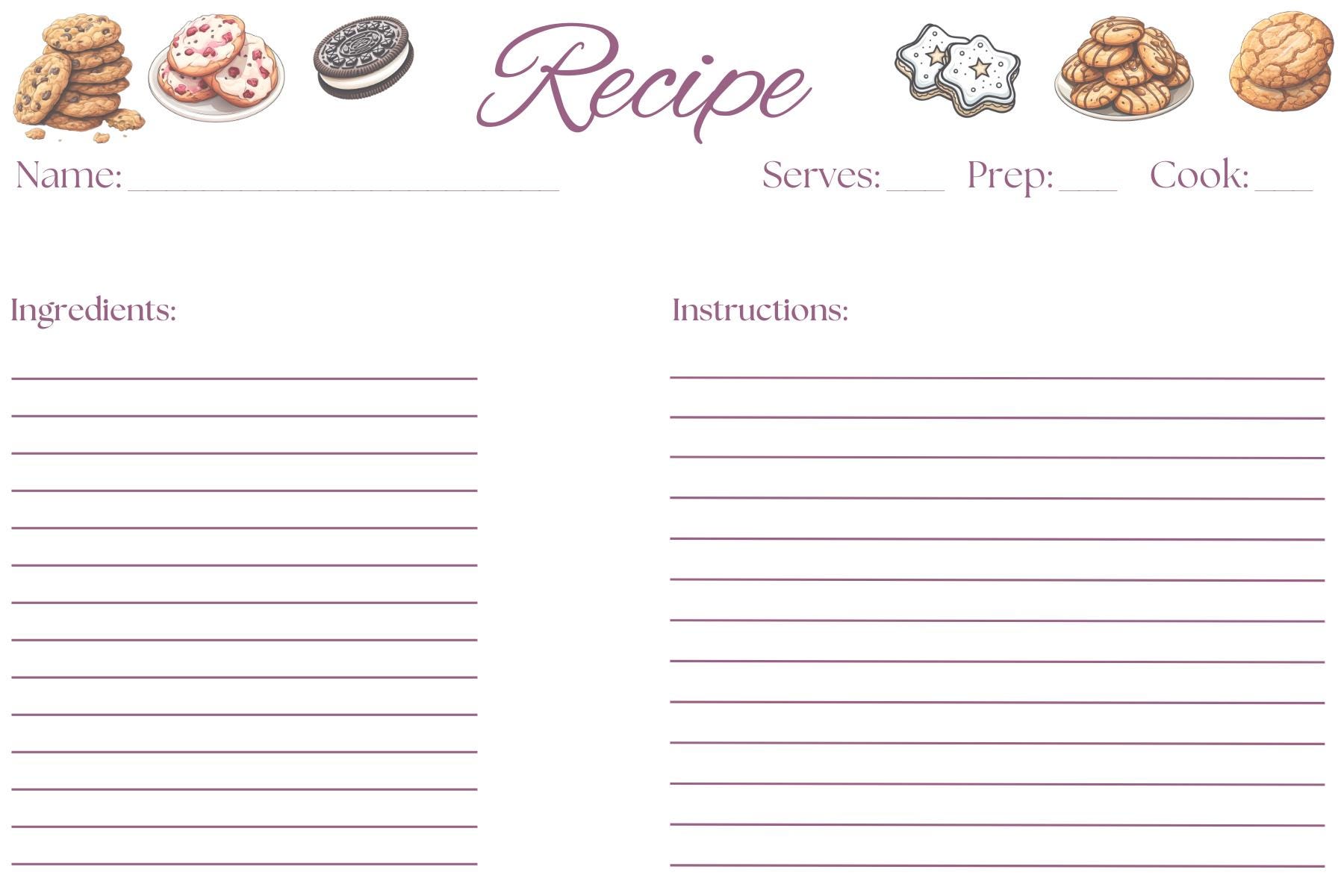 Cookie Digital Recipe Card - Etsy