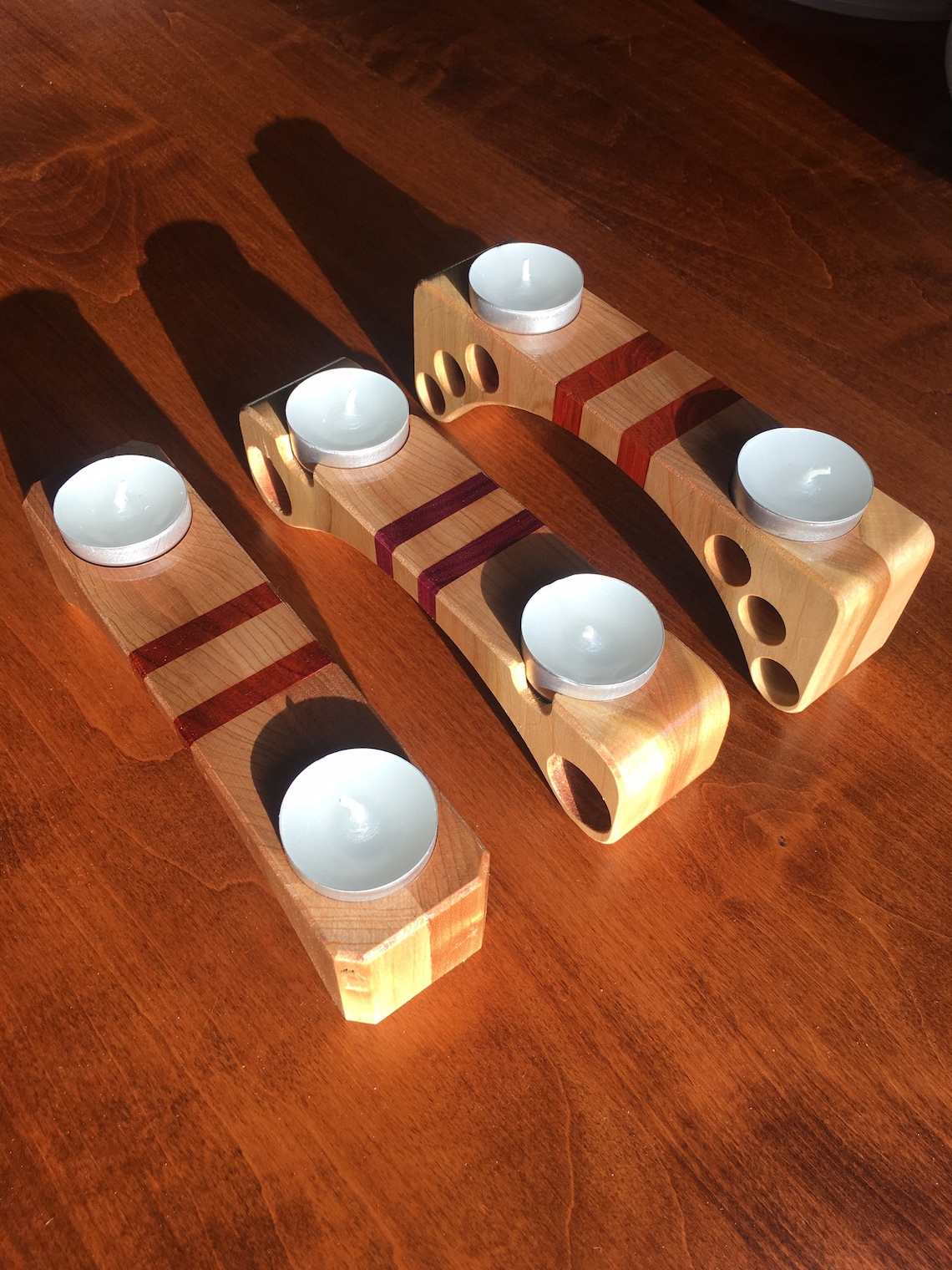 3 wood Tlight holders handmade exotic wood cherry Etsy