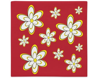 Daisy Splash Falling RED with Yellow Premium Pillow Case (case only)