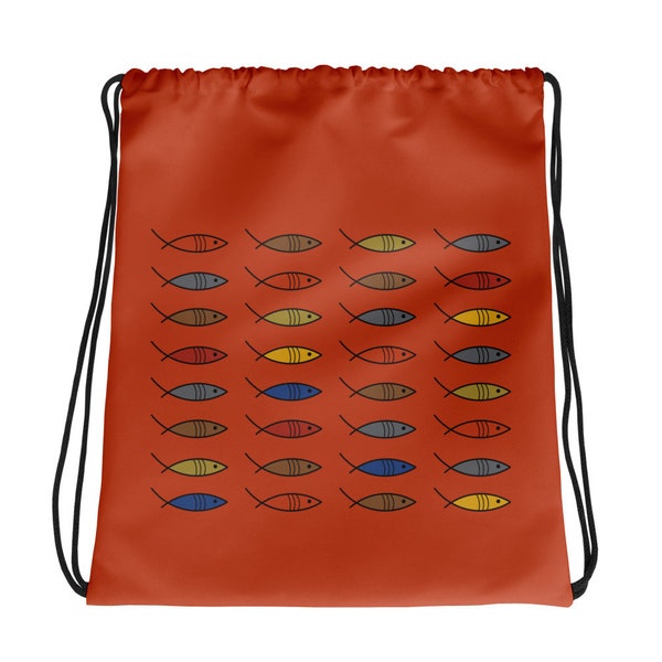 Retro Fish ORANGE Drawstring bag