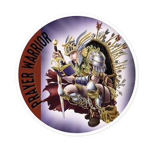 sticker: Prayer Warrior Bubble-free stickers - Circle | Religie Gift Christelijke Katholieke Lutherse Baptist Bijbel Klasse Kerk Retreat