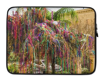 NOLA Tulane Mardi Gras Bead Tree Laptop Sleeve | New Orleans Travel Gifts