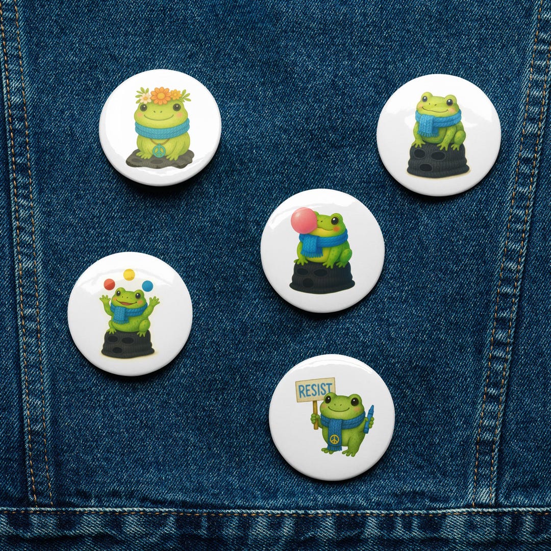 Frog Pin Button Set – Peace Frog Pinback Buttons, 5-piece Frog Art Pins ...