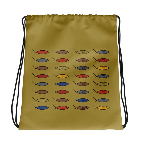 Retro Fish OLIVE GREEN Drawstring bag