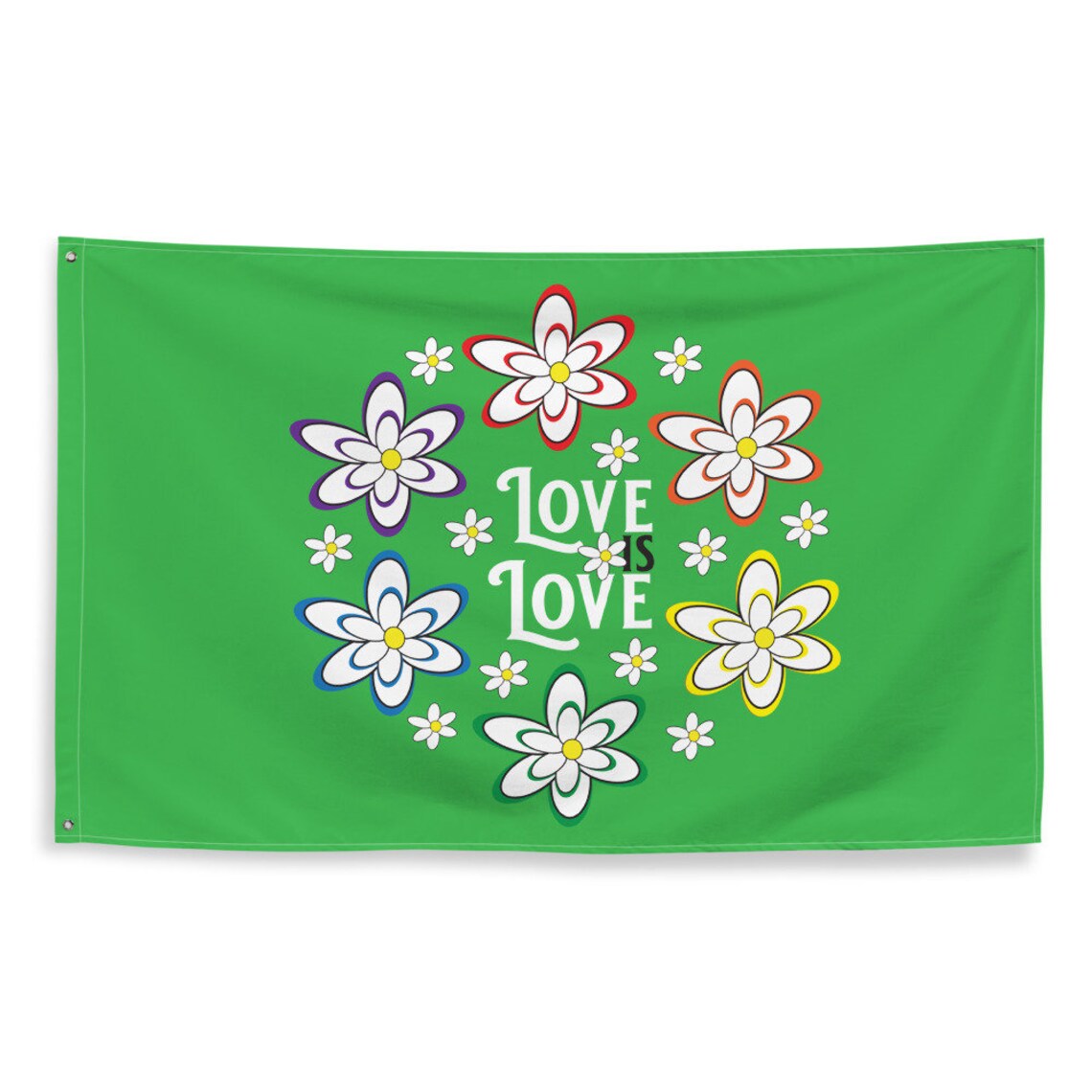Flag: Daisy Splash RAINBOW Lime Green Flag Daisy Daisies - Etsy