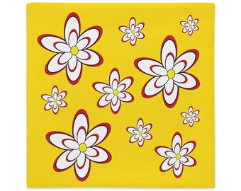 Daisy Splash Falling YELLOW dark with red Premium Pillow Case (case only)