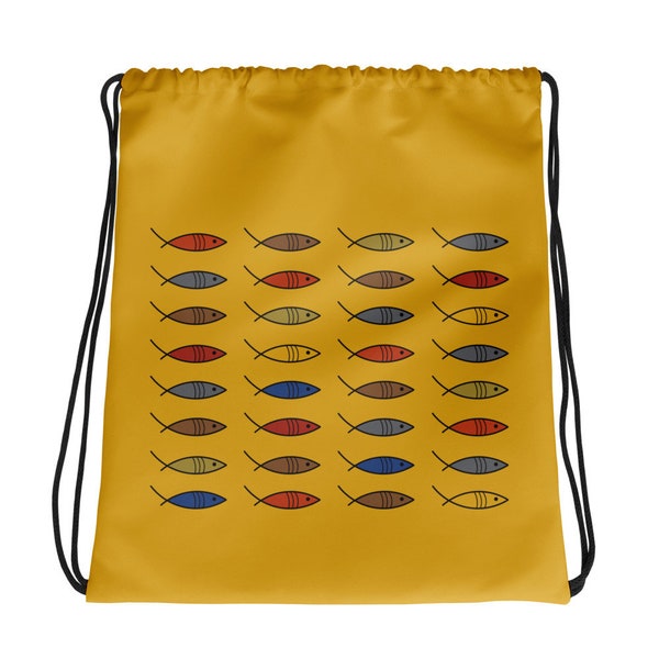Retro Fish YELLOW Drawstring bag