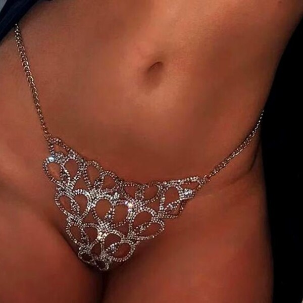 Sexy Heart Rhinestone Body Chains Jewelry Waist Round Panties for Women Crystal