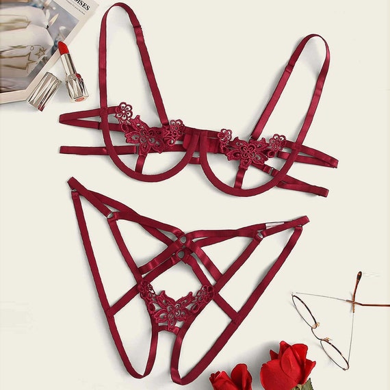 Sexy Women Bondage Bra Harness Lingerie Underwear Strappy Elastic Cage Bra  2pcs Set -  Hong Kong
