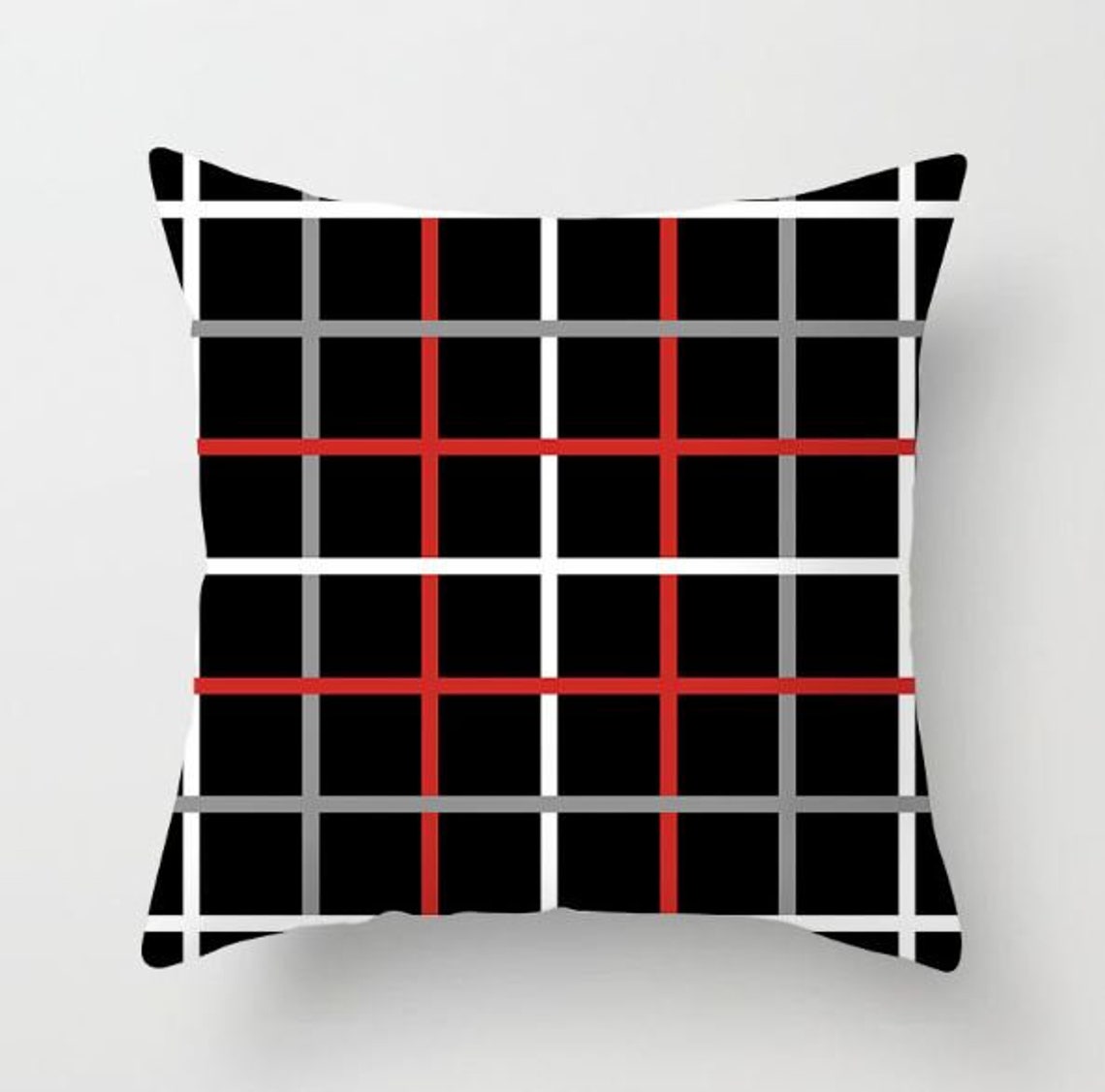 Red Black Pillow Cover With Invisible Zipper Washed Decorative Etsy