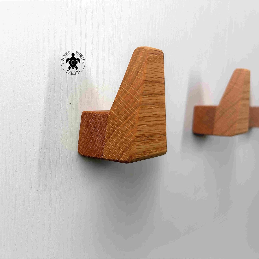 Solid Oak Bevelled Triangle Wall Hooks, Coat Hook, Modern Minimalist ...