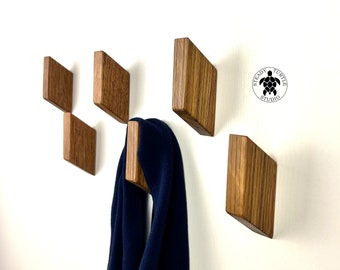 Solid Oak wall hooks, coat hook, modern diamond wood, hallway hooks, hat rack, towel hook