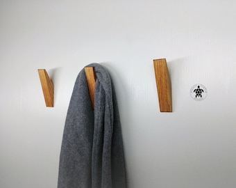 Solid Oak wall hooks, coat hook, modern triangle wood, hallway hooks, hat rack, towel hook