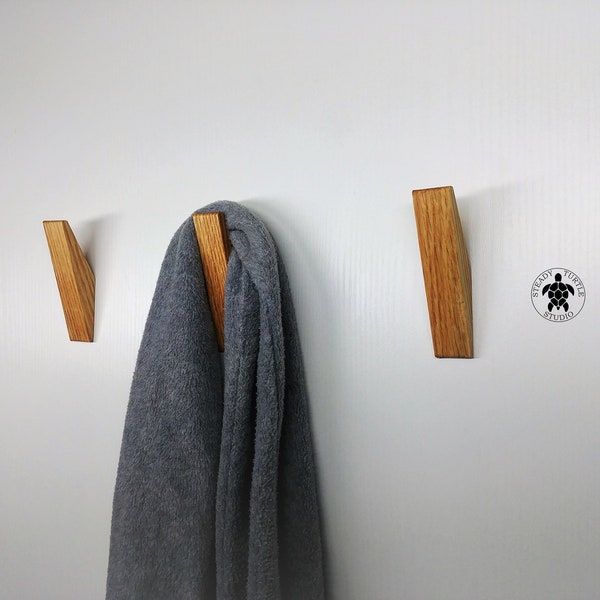 Solid Oak wall hooks, coat hook, modern triangle wood, hallway hooks, hat rack, towel hook