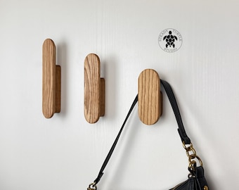 Vertical Oval wooden wall hook, solid oak coat hooks, modern coat rack, large decorative wall hooks, entryway hangers,