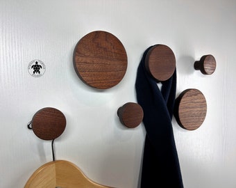 Round wooden wall hook, sapele mahogany coat hooks, modern coat rack, large decorative wall hooks, entryway hangers, large circle wood knob