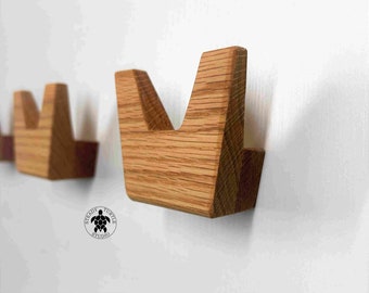 Solid Oak bevelled double wall hooks, coat hook, modern minimalist wood, hallway hooks, hat rack, towel hook