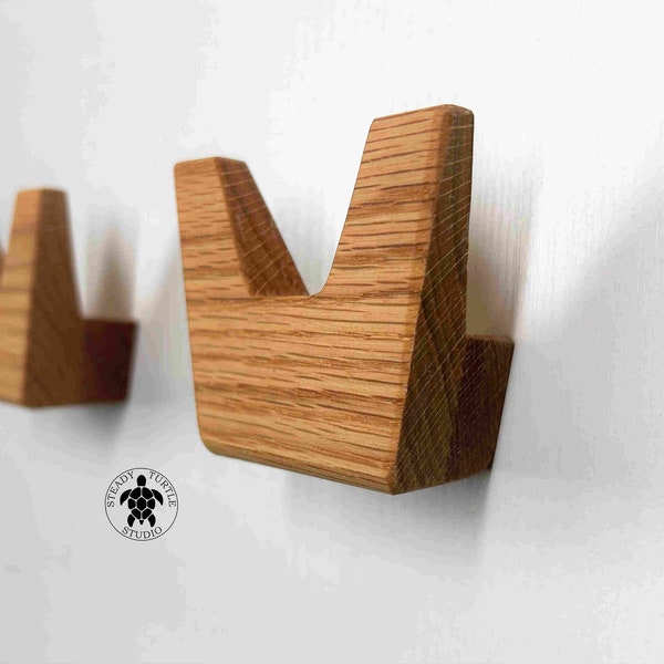 Solid Oak bevelled double wall hooks, coat hook, modern minimalist wood, hallway hooks, hat rack, towel hook