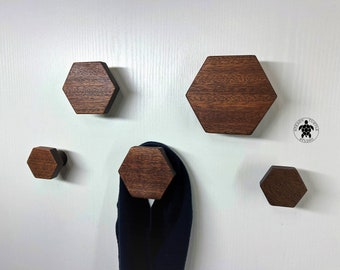 Hexagon wooden wall hook, sapele mahogany coat hooks, modern coat rack, large decorative wall hooks, entryway hangers, large wall wood knob