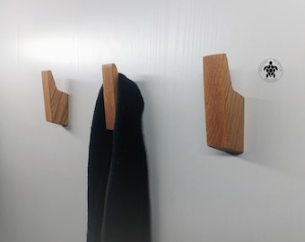 Solid Oak wall hooks, coat hook, modern angular wood hook, hallway hooks, hat rack, towel hook