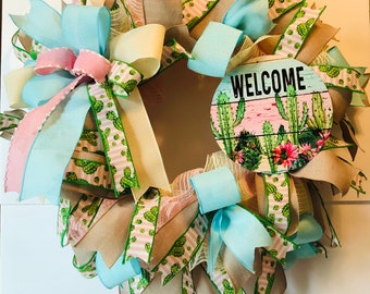 Succulent Wreath/Cactus Wreath/Welcome Wreath/Southwest Wreath