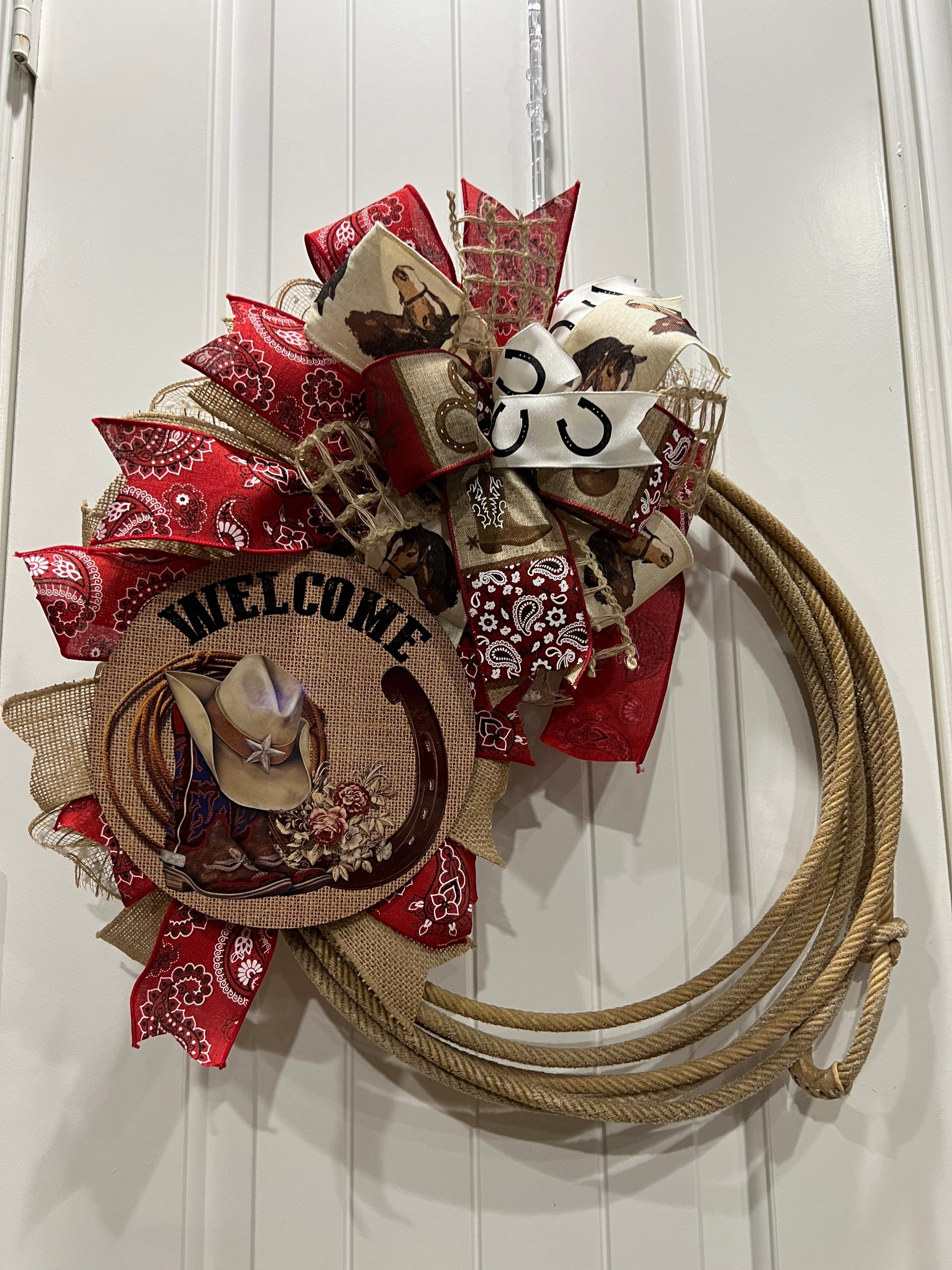 Lariat wreath/lasso wreath/rustic rope wreath/western decor/cowboy wreath/rustic  door decor/welcome door decor