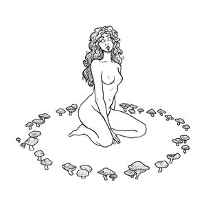 Fairy Circle Black Ink Illustration Art Print 8x8