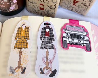 Conjuntos a cuadros amarillos y negros inspirados en Clueless: Marcapáginas o pegatinas magnéticas
