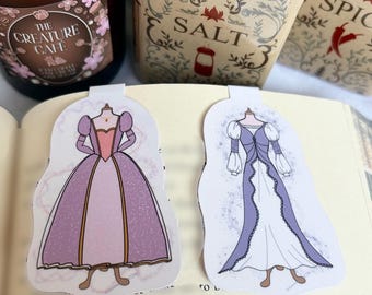 Vestido morado y rosa de Rapunzel: Marcapáginas o pegatinas magnéticas