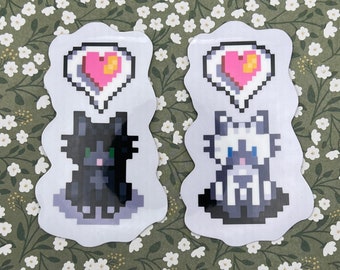 Pegatina de corazón de gato I Blanco y negro