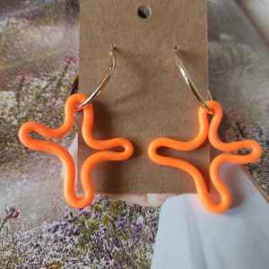 Neon Orange Retro Shape Clay Earrings