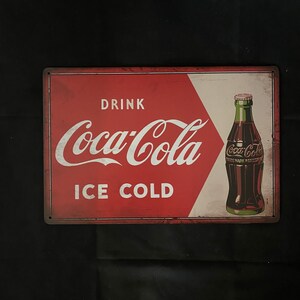 Vintage Tin Metal Sign Coca Cola Coke Bottle Antique soda Fountain Drive In 1299 Vintage Tin Metal Sign Coca Cola Coke Bottle Antique soda Fountain Drive In 1299