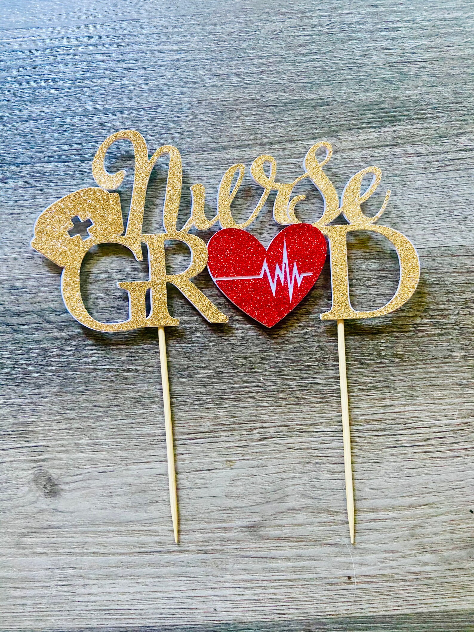 Nurse Grad Cake Topper Nurse Graduation Glitter Card Stock Etsy
