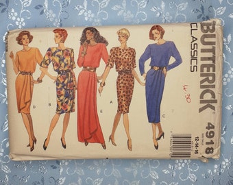 Butterick No 4918 Dress Pattern 1990 Sz 12 - 16