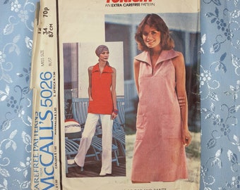 McCall's No 5026 Vintage Care Free Dress Trousers Top Pattern 1976 Sz 12