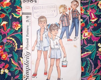Simplicity No 5984 Vintage Child Shirt Trousers Shorts Pattern 1965 Sz 2