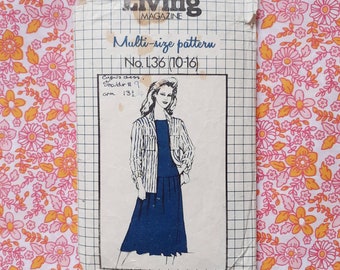 Living Magazine No L36 Vintage Jacket Dress Pattern 1980s Sz 12 / 16