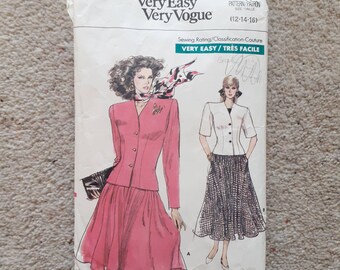 Vogue No 7105 Very Easy Vintage Skirt Jacket Pattern 1987 Sz 12 - 16