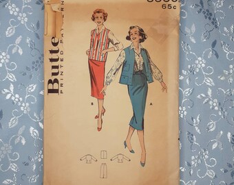 Butterick No 8530 Vintage Blouse Skirt Jacket Pattern 1958 Sz 12