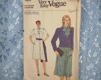 Vogue No 8570 Very Easy Vintage Dress Jacket Pattern 1980s Sz 14 - 18