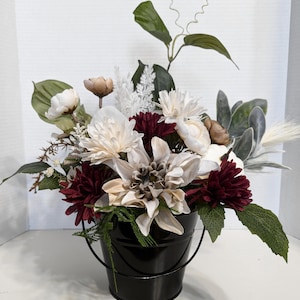 Fall Dahlia Faux Floral Arrangement: Black Pail Table Centerpiece