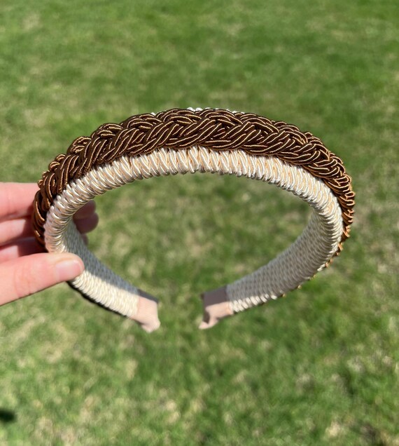 Brown & Cream Patterned Headband NEW (1) Twine and Love | Top Knot Plaid Headband | Custom Headbands main image 4