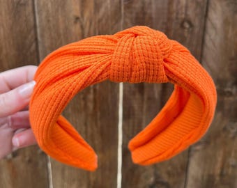 Orange Waffle Knit Knotted Headband | Spring Accessories