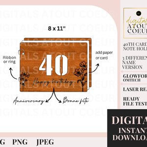 Etui na kartki na 40 urodziny | 3 wersje | Pliki CYFROWE | cięcie laserowe | Glowforge