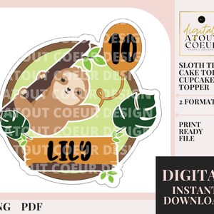 Faultier Motiv Cake Topper | Cupcake Topper | DIGITALE Dateien | Druck und Schnitt | Keine physische | Produktparty Dekorationen | Geburtstag |